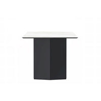Table à manger rectangulaire Lior avec plateau en verre/pierre frittée et piétement en acier