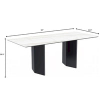 Table à manger rectangulaire Lior avec plateau en verre/pierre frittée et piétement en acier