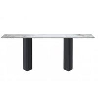 Table à manger rectangulaire Lior avec plateau en verre/pierre frittée et piétement en acier