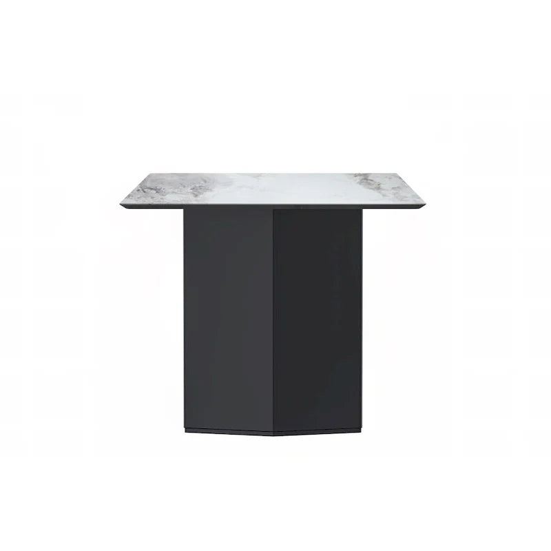 Table à manger rectangulaire Lior avec plateau en verre/pierre frittée et piétement en acier