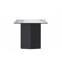Table à manger rectangulaire Lior avec plateau en verre/pierre frittée et piétement en acier
