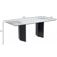 Table à manger rectangulaire Lior avec plateau en verre/pierre frittée et piétement en acier