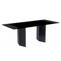 Table à manger rectangulaire Lior avec plateau en verre/pierre frittée et piétement en acier