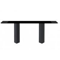 Table à manger rectangulaire Lior avec plateau en verre/pierre frittée et piétement en acier
