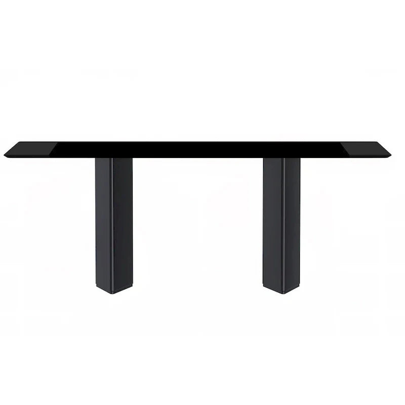 Table à manger rectangulaire Lior avec plateau en verre/pierre frittée et piétement en acier