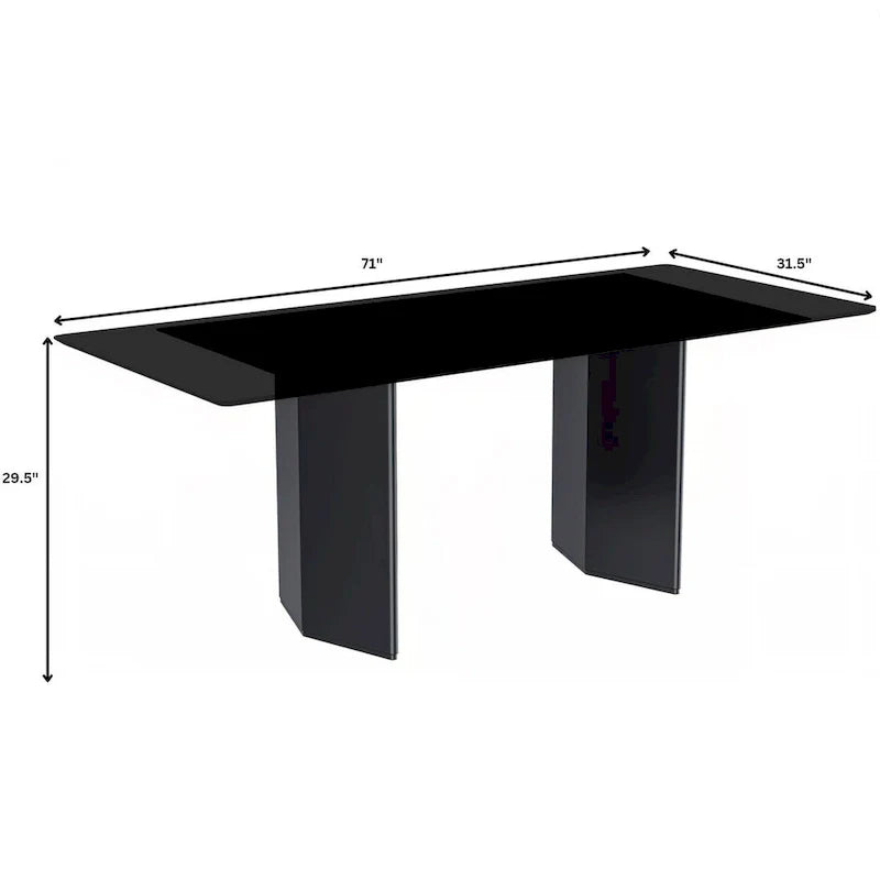 Table à manger rectangulaire Lior avec plateau en verre/pierre frittée et piétement en acier