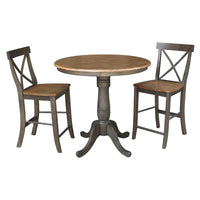 Table hauteur comptoir ronde de 36 po avec 2 tabourets à dossier en X - Ensemble 3 pièces