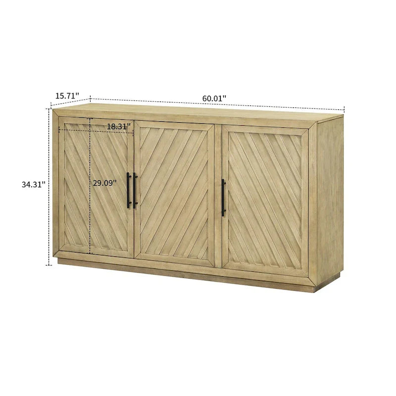 Buffet vintage classique en bois avec étagères internes réglables