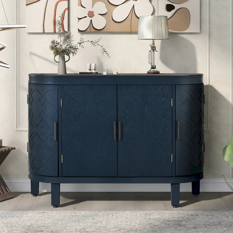 Bahut de rangement d'appoint, meuble en bois avec portes à motifs antiques pour couloir, entrée, salon