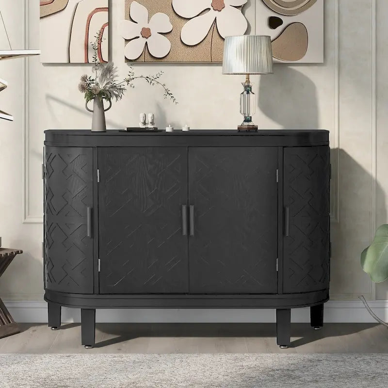 Bahut de rangement d'appoint, meuble en bois avec portes à motifs antiques pour couloir, entrée, salon