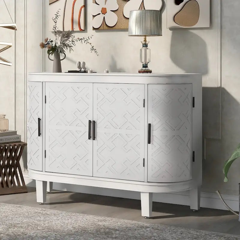 Bahut de rangement d'appoint, meuble en bois avec portes à motifs antiques pour couloir, entrée, salon