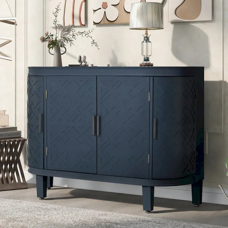 Bahut de rangement d'appoint, meuble en bois avec portes à motifs antiques pour couloir, entrée, salon