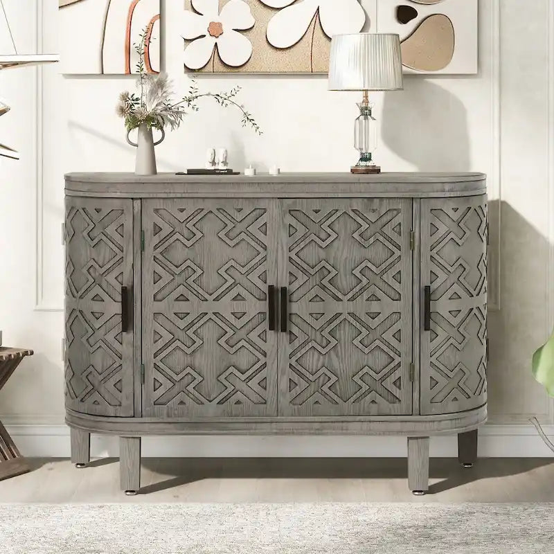 Bahut de rangement d'appoint, meuble en bois avec portes à motifs antiques pour couloir, entrée, salon