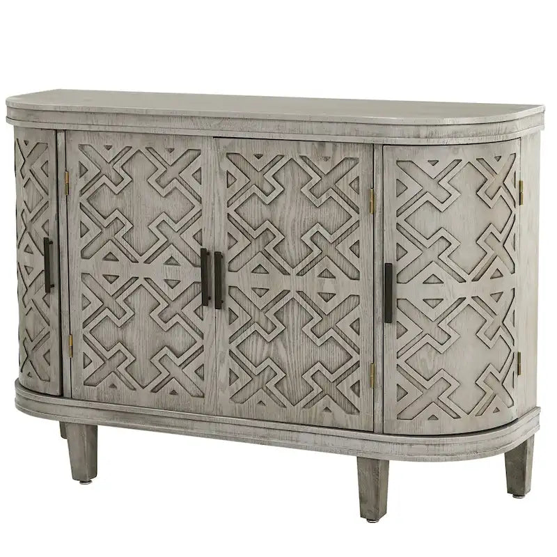 Bahut de rangement d'appoint, meuble en bois avec portes à motifs antiques pour couloir, entrée, salon