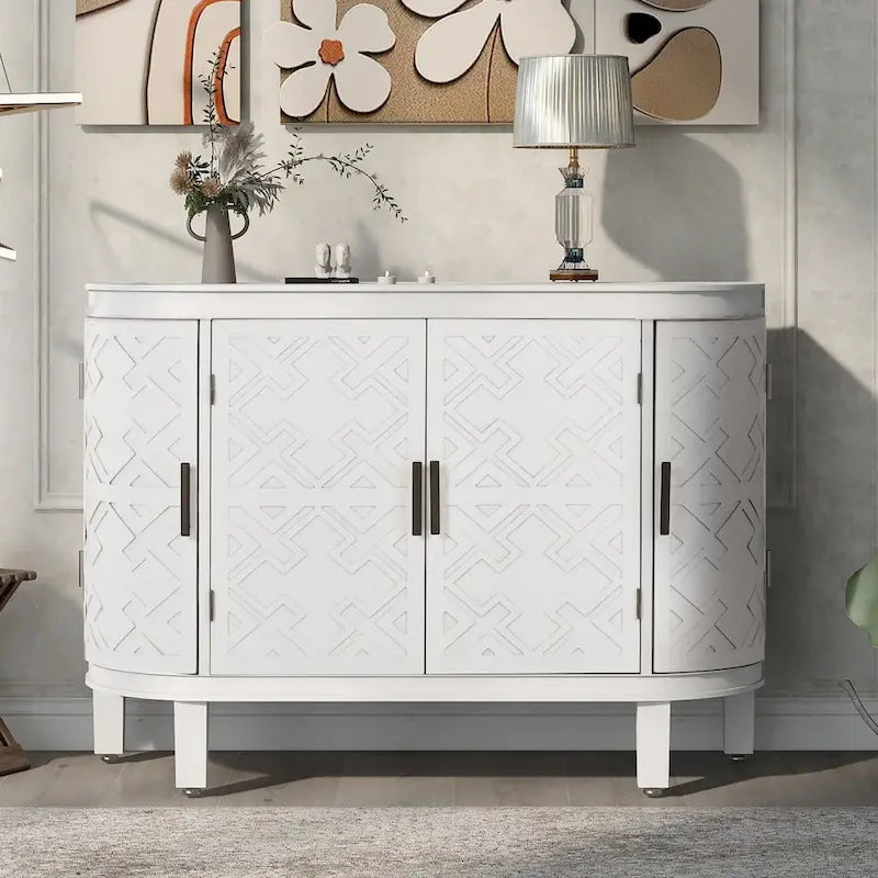 Bahut de rangement d'appoint, meuble en bois avec portes à motifs antiques pour couloir, entrée, salon
