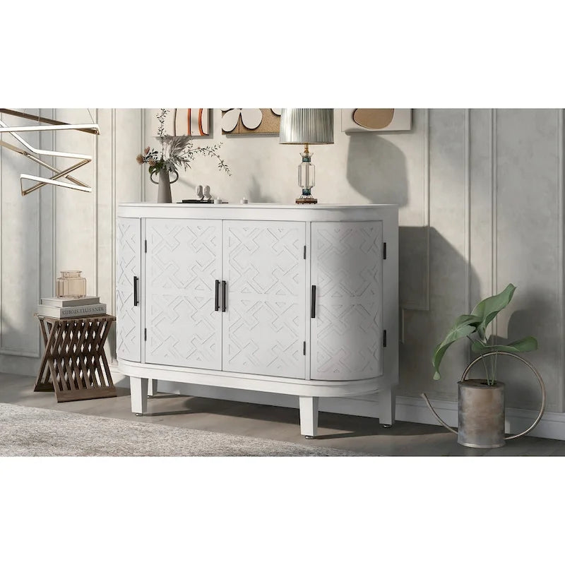 Bahut de rangement d'appoint, meuble en bois avec portes à motifs antiques pour couloir, entrée, salon