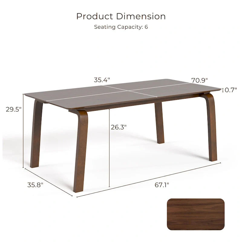 Ensemble de table à manger rectangulaire 7 pièces en noyer du milieu du siècle Furniture of America Beau I
