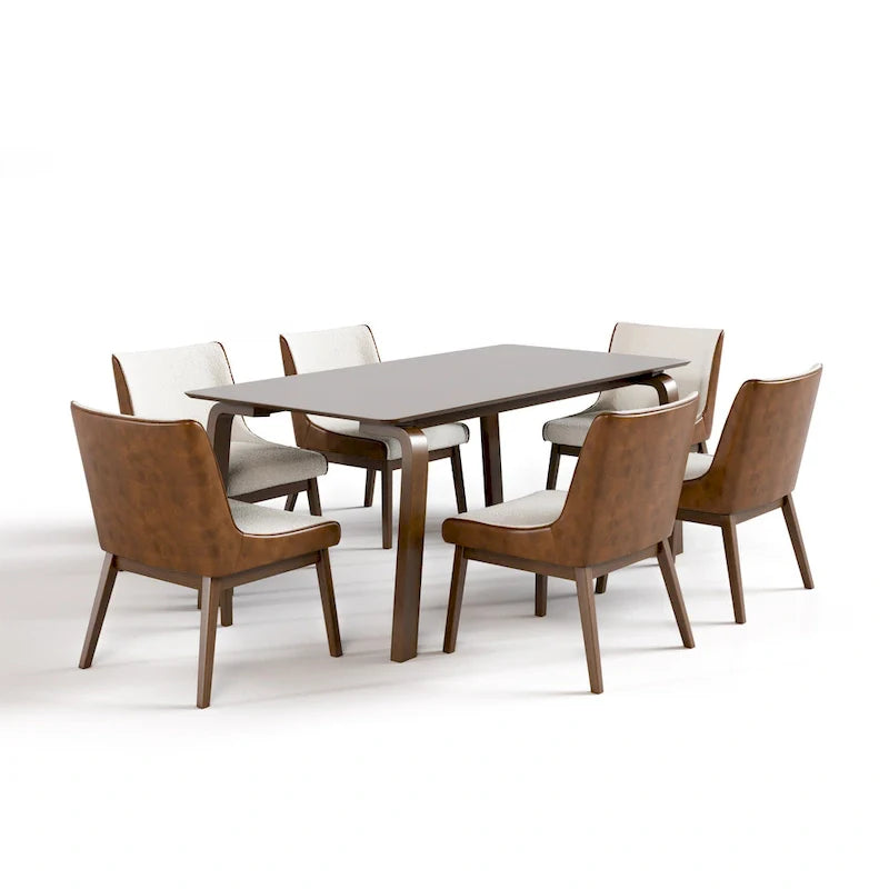 Ensemble de table à manger rectangulaire 7 pièces en noyer du milieu du siècle Furniture of America Beau I