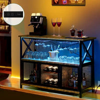 Meuble de Bar à Vin 47" avec Lumières LED Prises Électriques Meuble de Bar Industriel - 47.2L x 15.7W x 33.4H