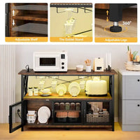 Meuble de Bar à Vin 47" avec Lumières LED Prises Électriques Meuble de Bar Industriel - 47.2L x 15.7W x 33.4H