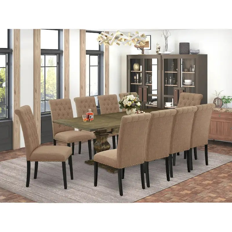 Ensemble de salle à manger 11 pièces East West Furniture - une table à manger et 10 chaises en tissu lin sable clair (options de finition)