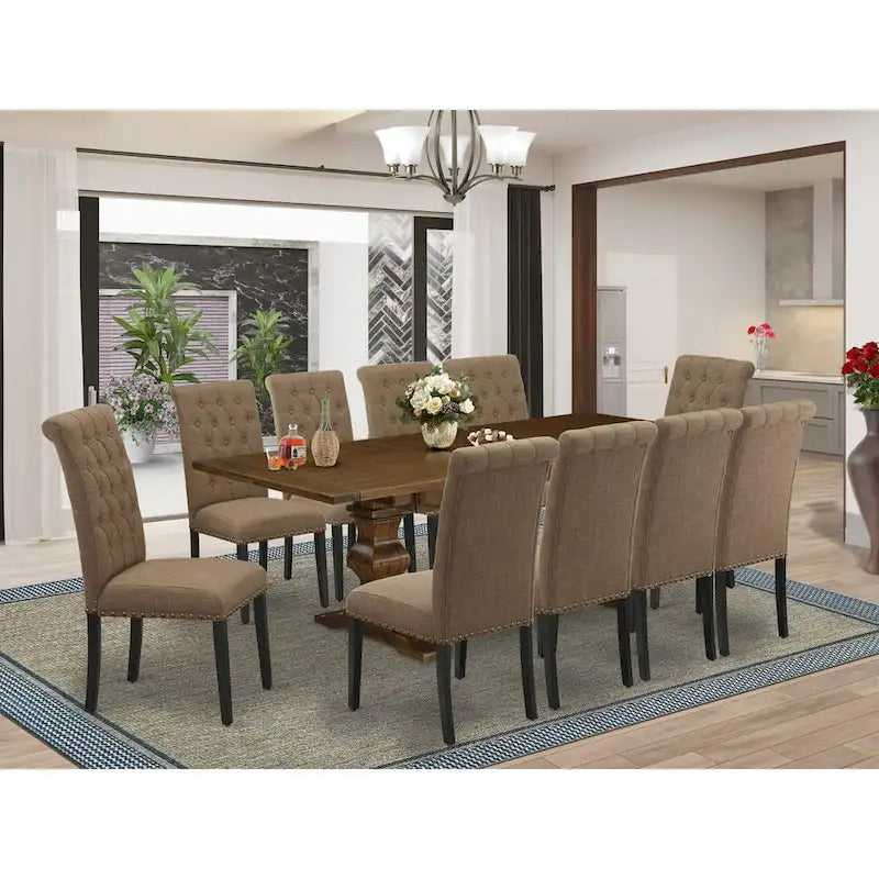 Ensemble de salle à manger 11 pièces East West Furniture - une table à manger et 10 chaises en tissu lin sable clair (options de finition)