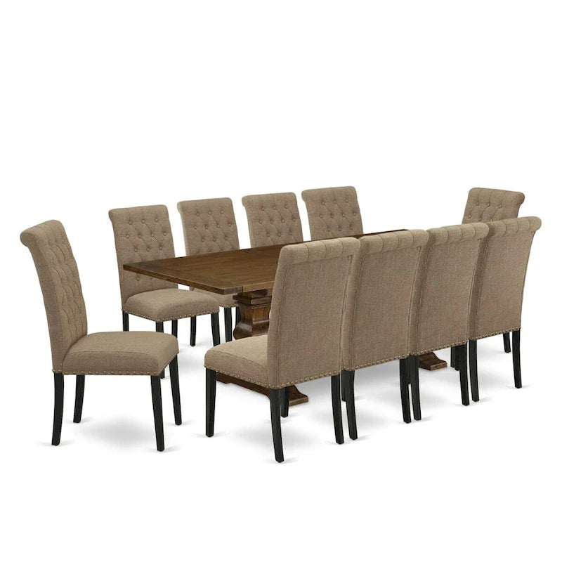 Ensemble de salle à manger 11 pièces East West Furniture - une table à manger et 10 chaises en tissu lin sable clair (options de finition)