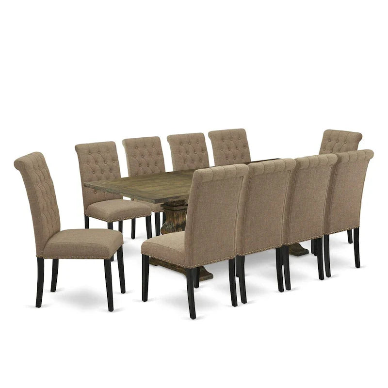 Ensemble de salle à manger 11 pièces East West Furniture - une table à manger et 10 chaises en tissu lin sable clair (options de finition)