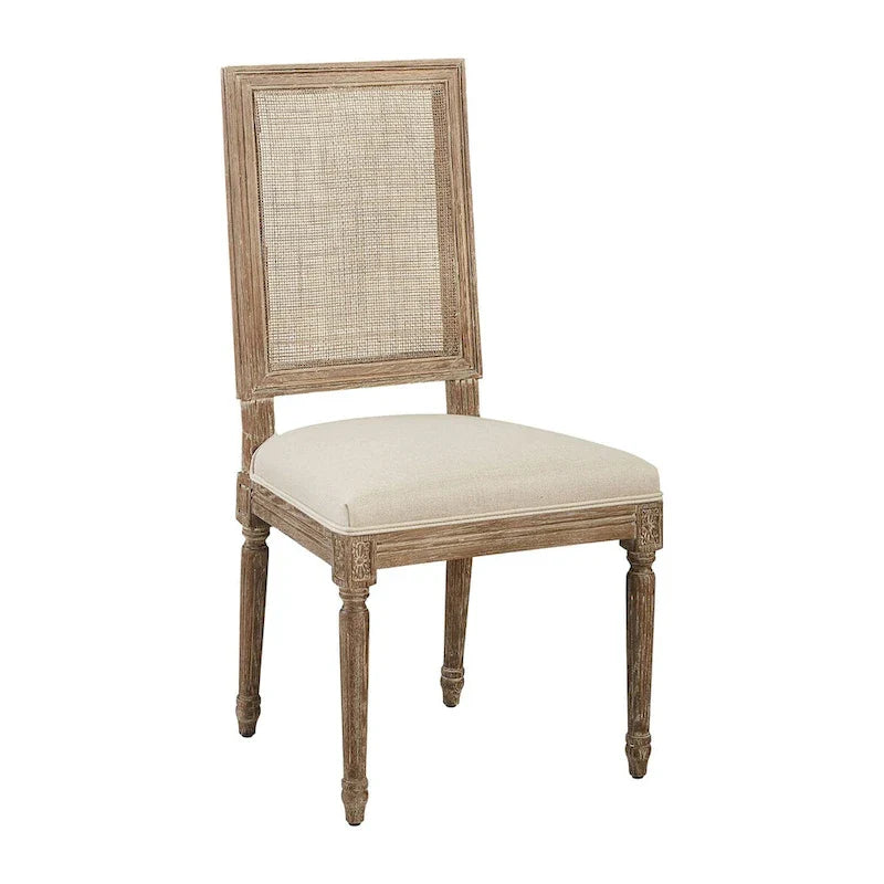 Chaise de salle à manger en chêne, lin et cannage, coloris neutre