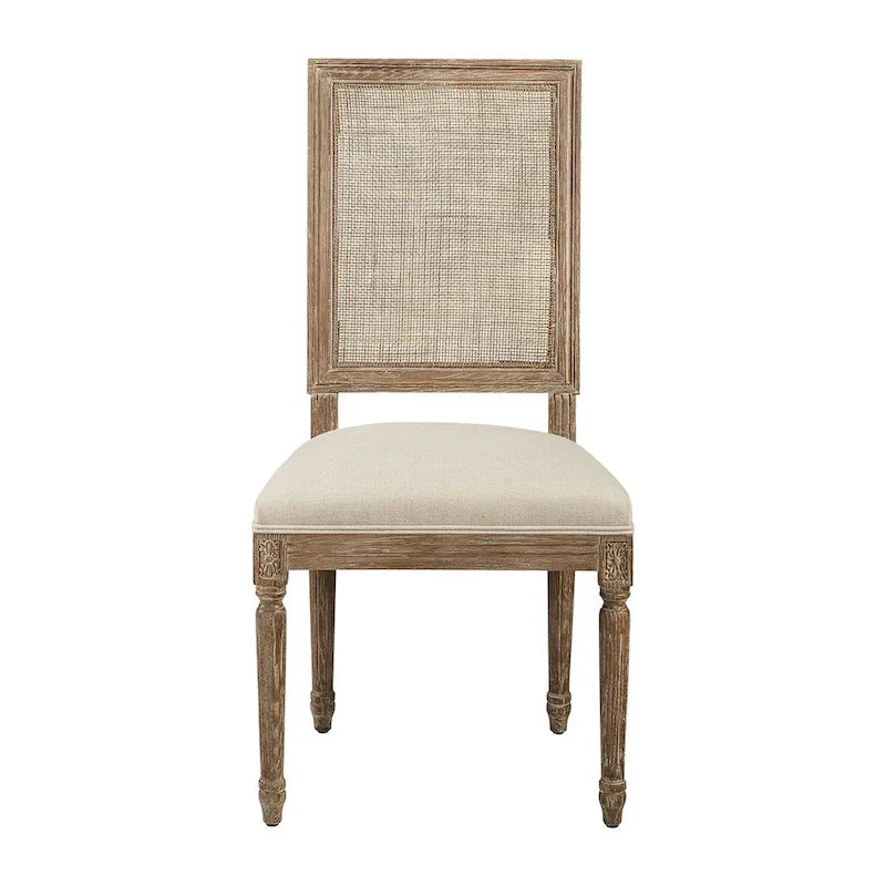 Chaise de salle à manger en chêne, lin et cannage, coloris neutre