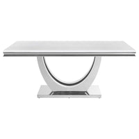 Table de salle à manger de 180 cm, Plateau rectangulaire en faux marbre blanc, Piétement colonne