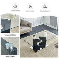 Table basse moderne et tendance rectangulaire avec plateau en verre trempé et pieds en MDF blanc