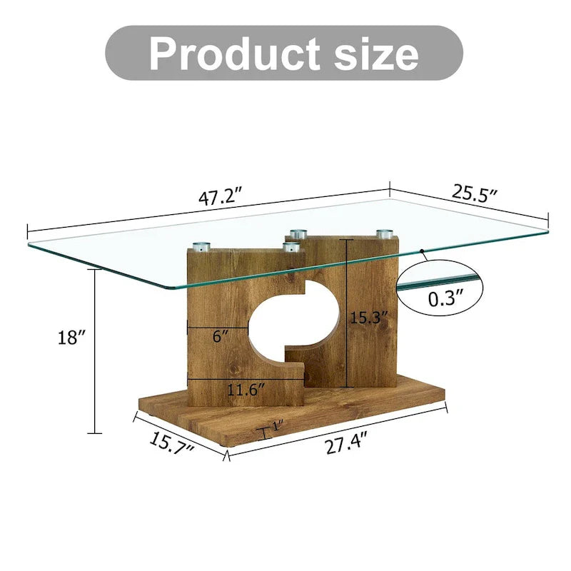 Table basse moderne et tendance rectangulaire avec plateau en verre trempé et pieds en MDF blanc