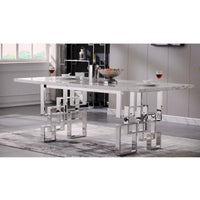 Table à manger de 78 pouces en faux marbre avec piètement géométrique en métal