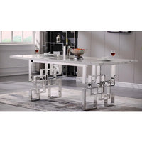 Table à manger de 78 pouces en faux marbre avec piètement géométrique en métal
