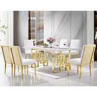 Table à manger de 78 pouces en faux marbre avec piètement géométrique en métal