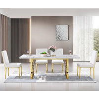 Table à manger de 78 pouces en faux marbre avec piètement géométrique en métal