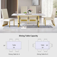 Table à manger de 78 pouces en faux marbre avec piètement géométrique en métal