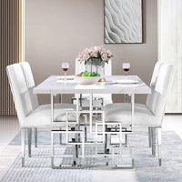 Table à manger de 78 pouces en faux marbre avec piètement géométrique en métal