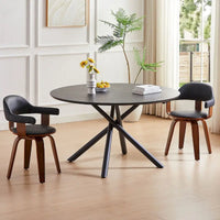 Table à manger ronde en noyer noir avec pied en croix pour cuisine, salle à manger