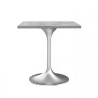 Table à manger carrée LeisureMod Verve avec plateau en résine marbrée blanche et base en acier brossé moderne pour cuisine