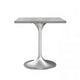 Table à manger carrée LeisureMod Verve avec plateau en résine marbrée blanche et base en acier brossé moderne pour cuisine
