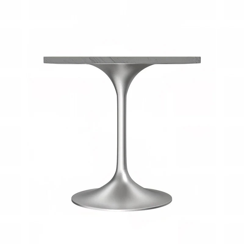 Table à manger carrée LeisureMod Verve avec plateau en résine marbrée blanche et base en acier brossé moderne pour cuisine