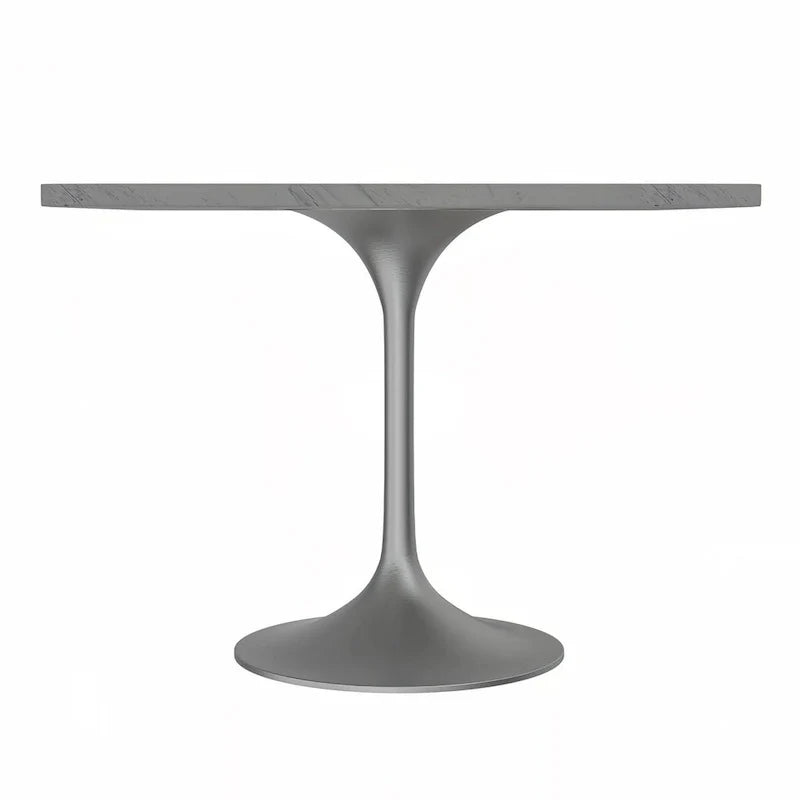 Table à manger carrée LeisureMod Verve avec plateau en résine marbrée blanche et base en acier brossé moderne pour cuisine