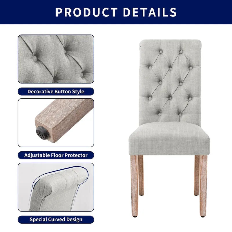 Subrtex (lot de 2) chaise de salle à manger Parsons rembourrée en lin à boutons
