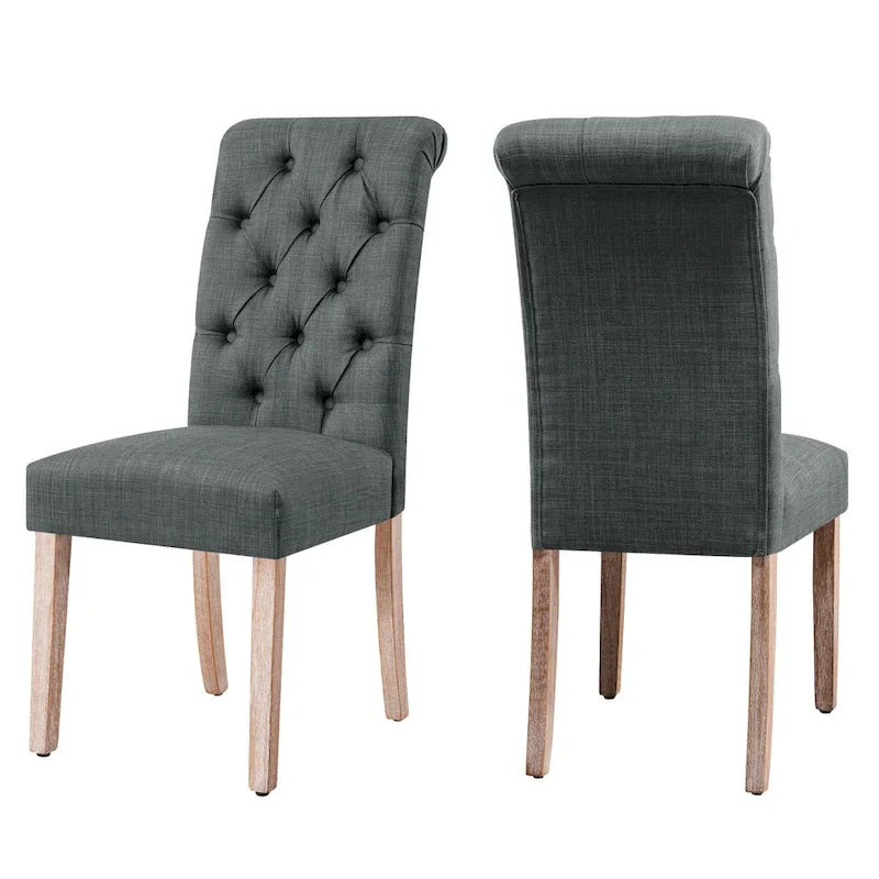 Subrtex (lot de 2) chaise de salle à manger Parsons rembourrée en lin à boutons