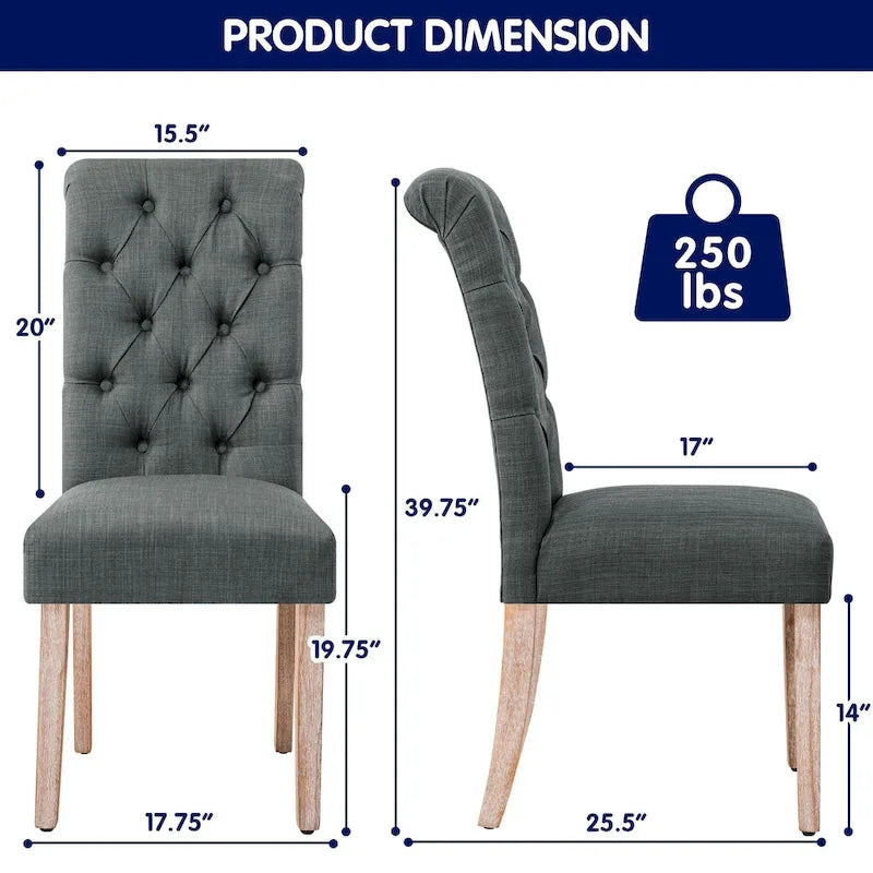 Subrtex (lot de 2) chaise de salle à manger Parsons rembourrée en lin à boutons