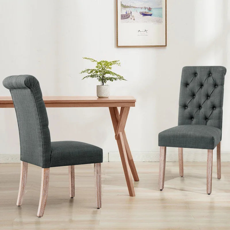 Subrtex (lot de 2) chaise de salle à manger Parsons rembourrée en lin à boutons
