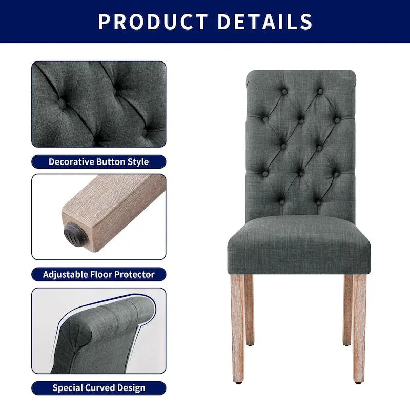 Subrtex (lot de 2) chaise de salle à manger Parsons rembourrée en lin à boutons