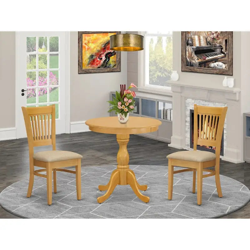 East West Furniture Ensemble de salle à manger 3 pièces comprenant une table de salle à manger ronde et 2 chaises de cuisine, chêne (options d'assise)